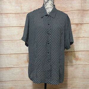 Chaus Polka‎ Dot Sheer Short Sleeve Blouse Sz 14